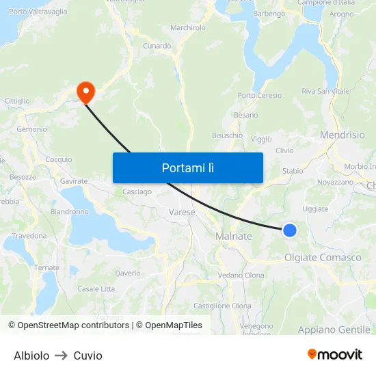 Albiolo to Cuvio map