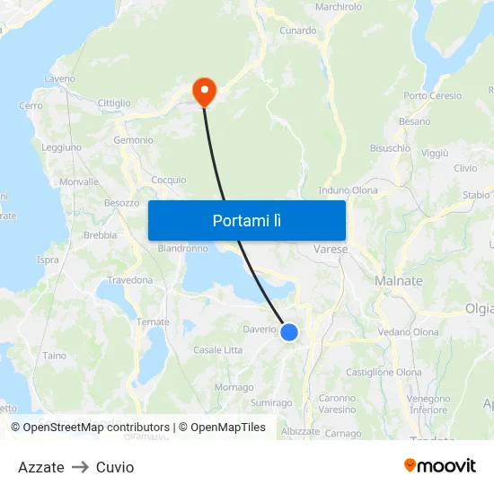 Azzate to Cuvio map