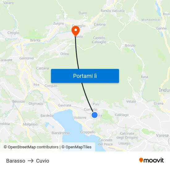 Barasso to Cuvio map