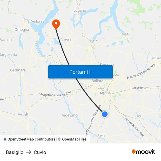 Basiglio to Cuvio map