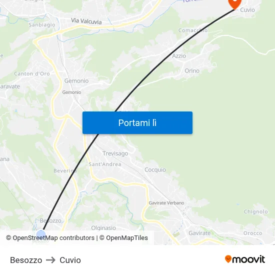 Besozzo to Cuvio map