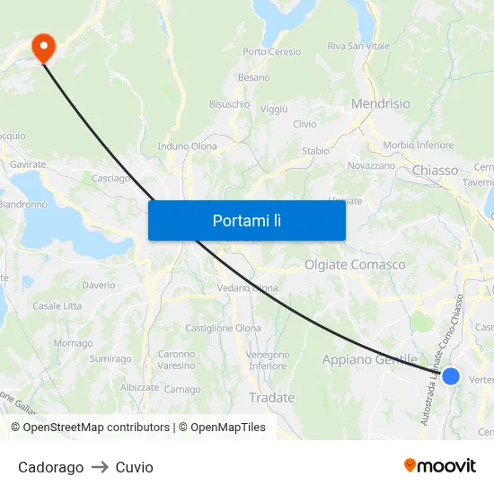 Cadorago to Cuvio map