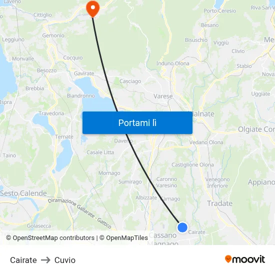 Cairate to Cuvio map