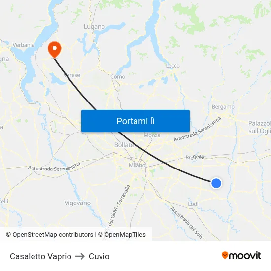 Casaletto Vaprio to Cuvio map