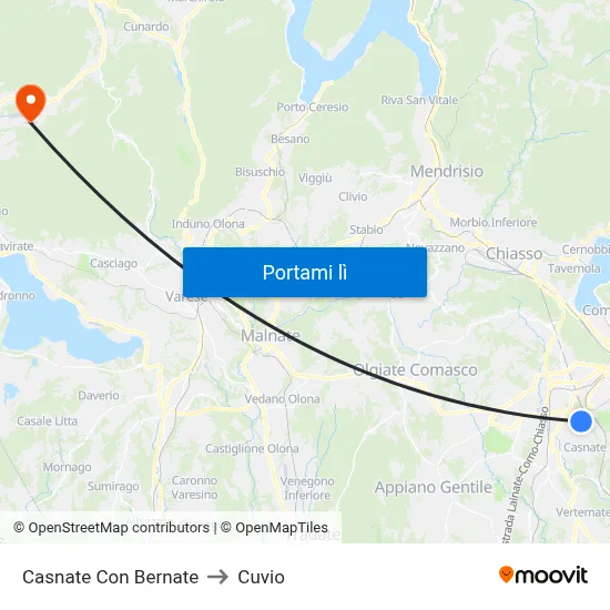 Casnate Con Bernate to Cuvio map