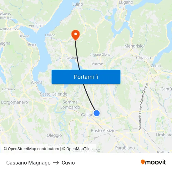 Cassano Magnago to Cuvio map