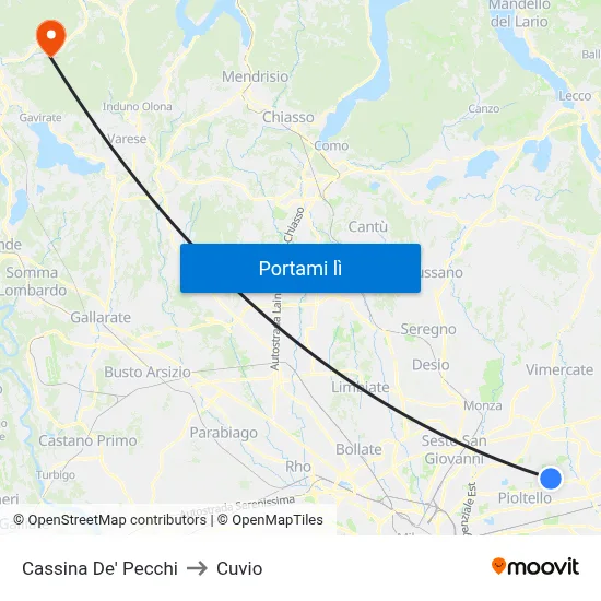 Cassina De' Pecchi to Cuvio map