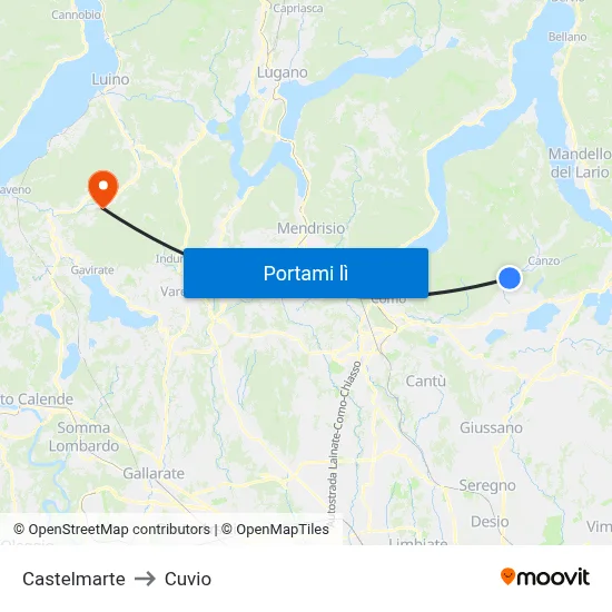 Castelmarte to Cuvio map
