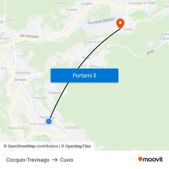 Cocquio-Trevisago to Cuvio map