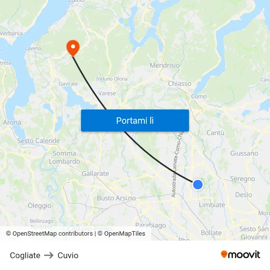 Cogliate to Cuvio map