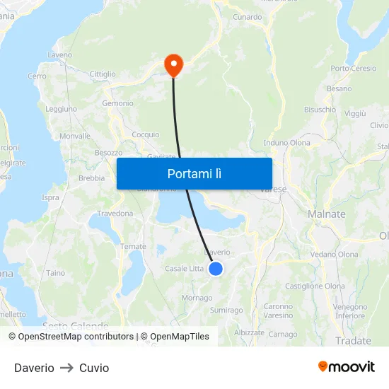 Daverio to Cuvio map