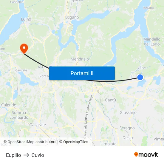 Eupilio to Cuvio map