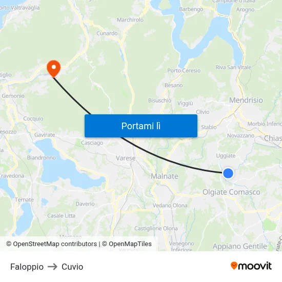 Faloppio to Cuvio map