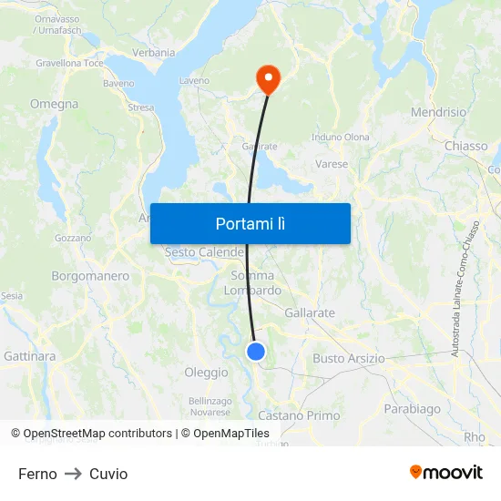 Ferno to Cuvio map