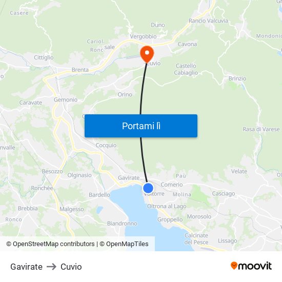 Gavirate to Cuvio map