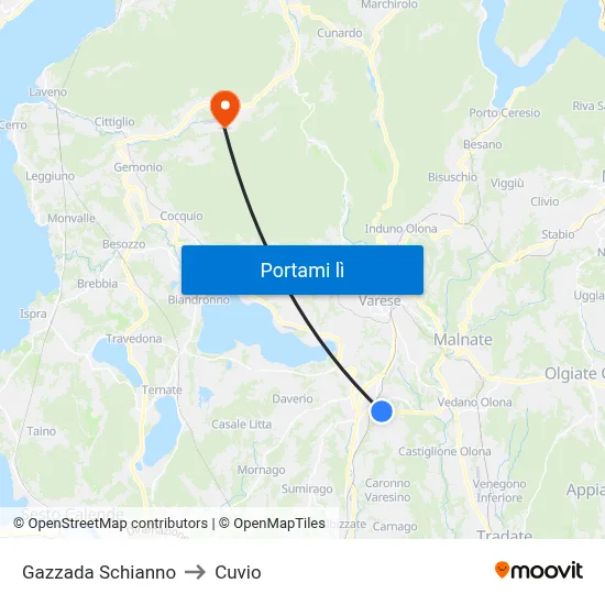 Gazzada Schianno to Cuvio map