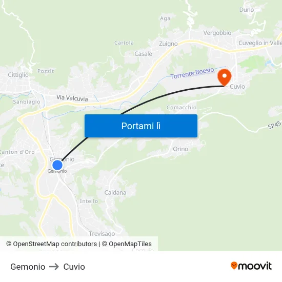 Gemonio to Cuvio map