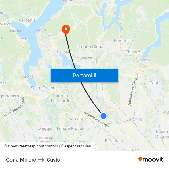 Gorla Minore to Cuvio map