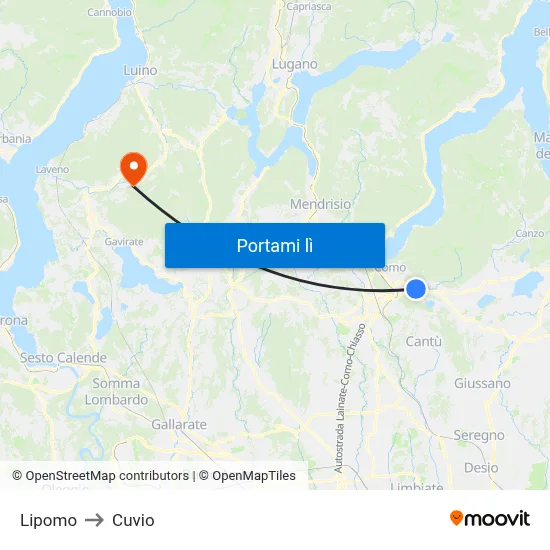Lipomo to Cuvio map