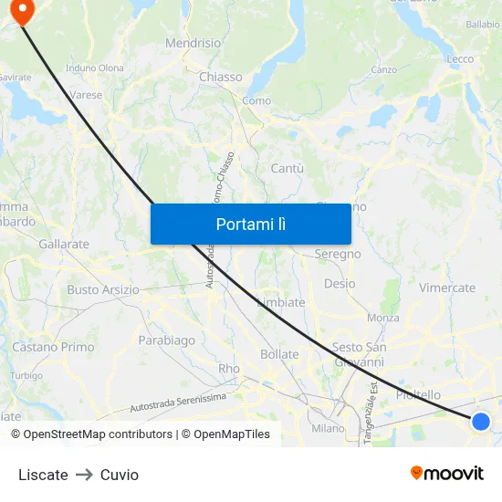 Liscate to Cuvio map