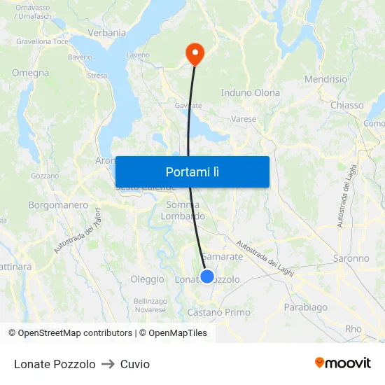 Lonate Pozzolo to Cuvio map