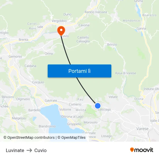 Luvinate to Cuvio map