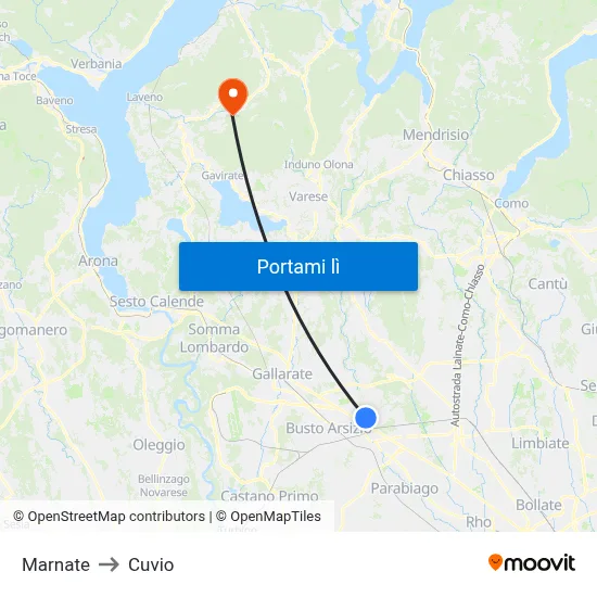 Marnate to Cuvio map