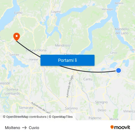 Molteno to Cuvio map