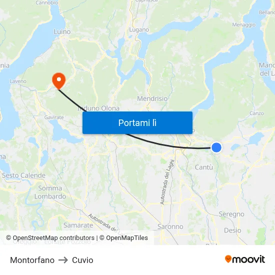 Montorfano to Cuvio map