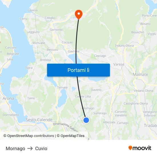 Mornago to Cuvio map