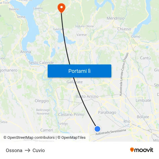 Ossona to Cuvio map