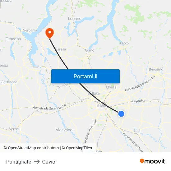 Pantigliate to Cuvio map
