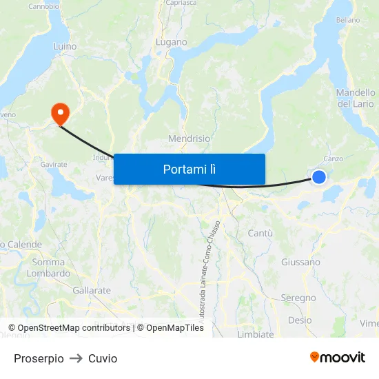 Proserpio to Cuvio map