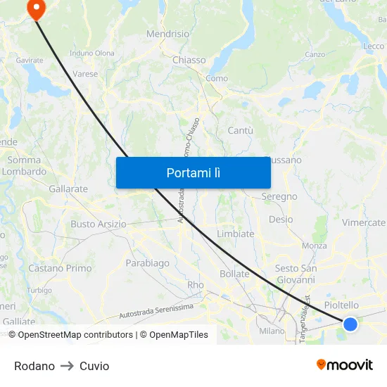 Rodano to Cuvio map