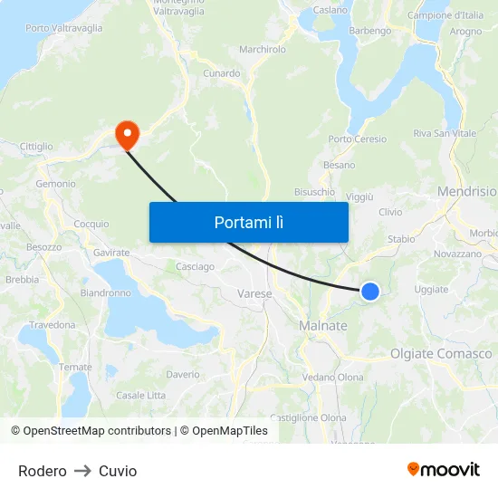 Rodero to Cuvio map