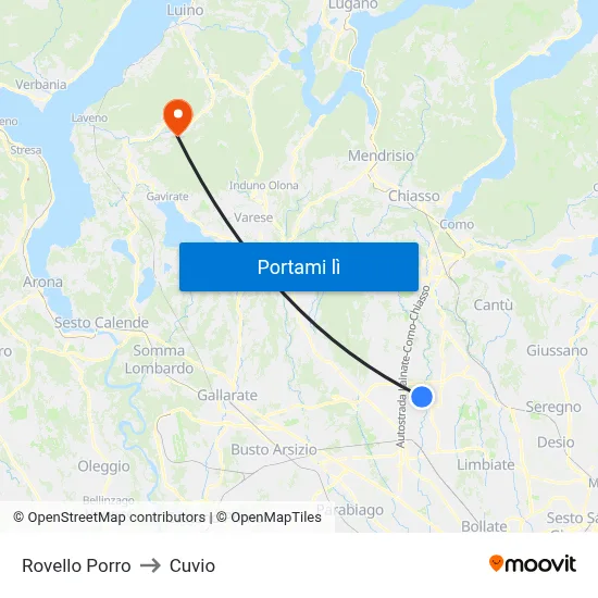 Rovello Porro to Cuvio map