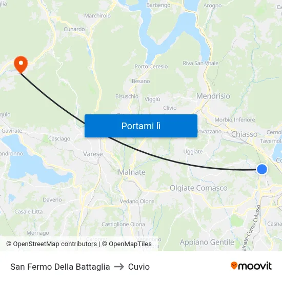 San Fermo Della Battaglia to Cuvio map