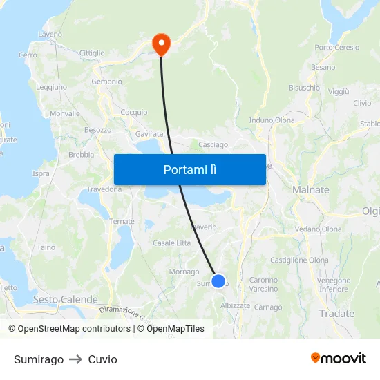 Sumirago to Cuvio map