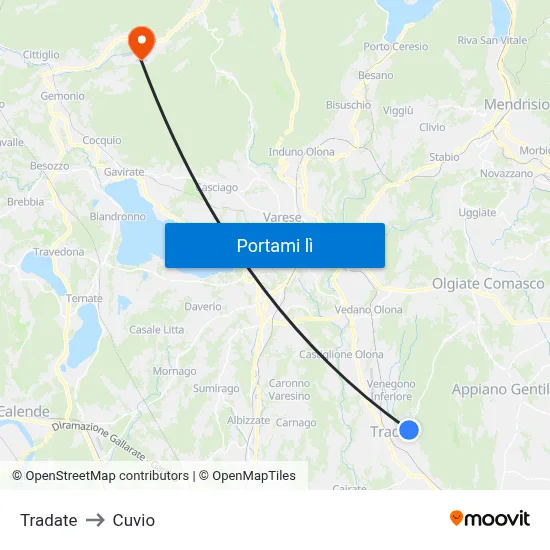 Tradate to Cuvio map