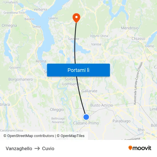 Vanzaghello to Cuvio map