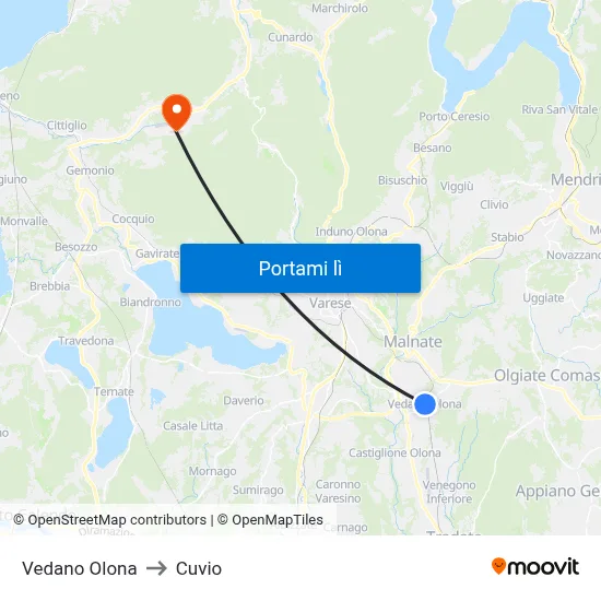 Vedano Olona to Cuvio map