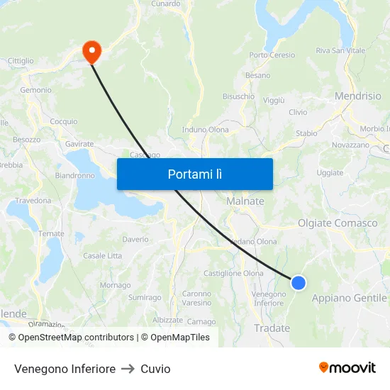 Venegono Inferiore to Cuvio map