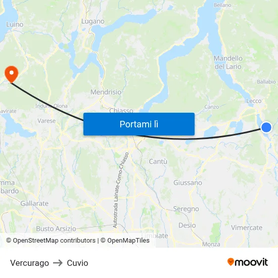 Vercurago to Cuvio map