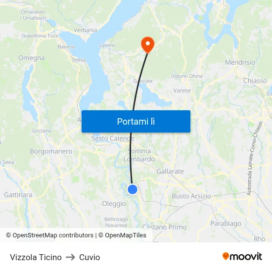 Vizzola Ticino to Cuvio map