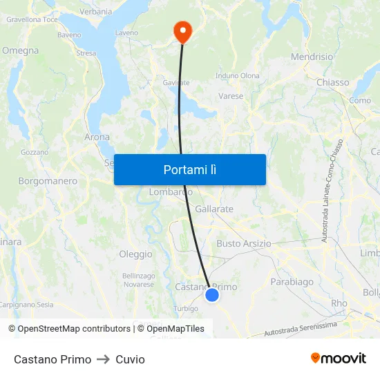 Castano Primo to Cuvio map