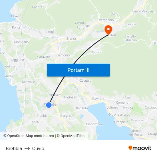 Brebbia to Cuvio map