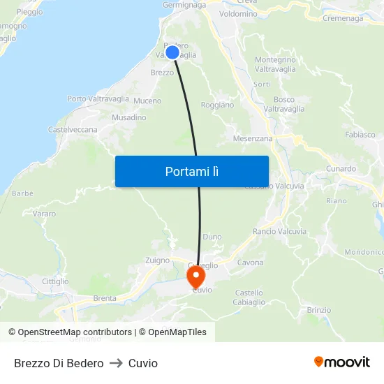 Brezzo Di Bedero to Cuvio map