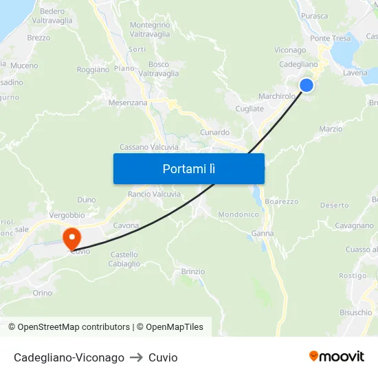 Cadegliano-Viconago to Cuvio map