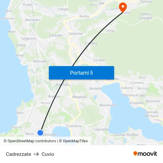 Cadrezzate to Cuvio map