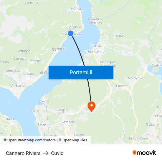 Cannero Riviera to Cuvio map
